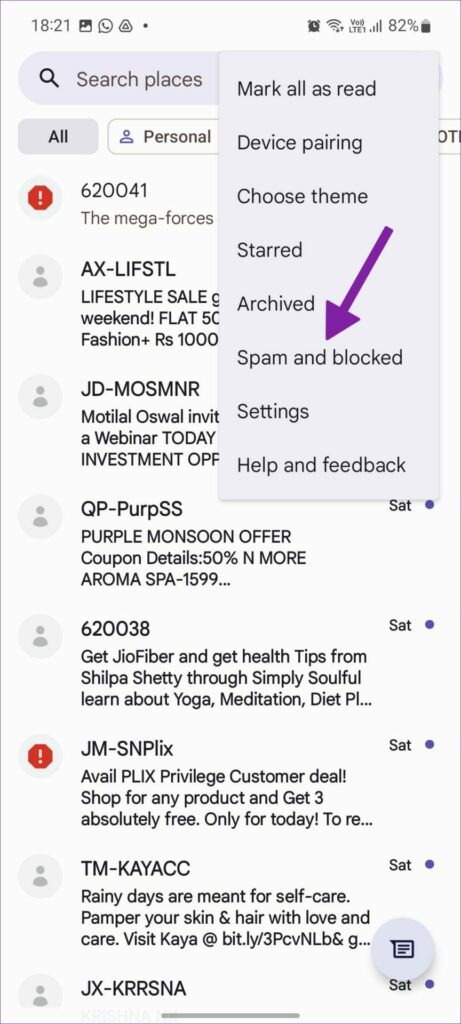 Spam و blocked را انتخاب کنید.